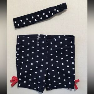New INFANT RED WHITE & BLUE PATRIOTIC Memorial Day Shorts Head Band Sz 6m